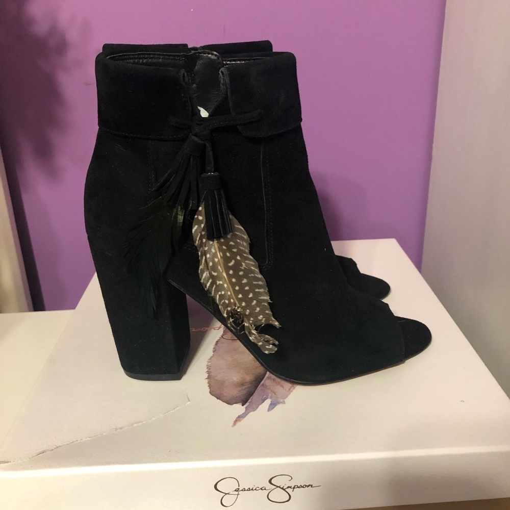 Jessica Simpson Kailey Black suede booties with peep toe